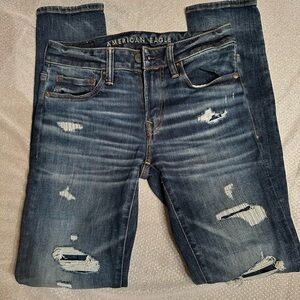 American Eagle Outfitters Men's Ripped Dark Blue Skinny Jeans